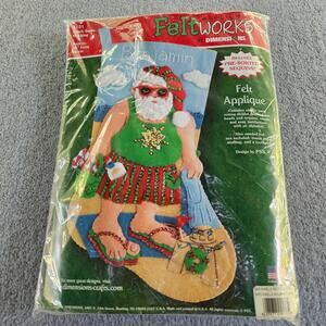 Surfing Santa Needlework Stocking Kit Sequins Vintage Joann's' Felt Applique